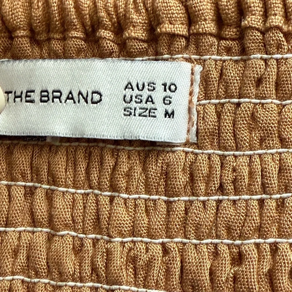 Faithfull the Brand Ysla Linen Smocked Back Shoulder Tie Dress in Hazelnut Sz 6 - Picture 5 of 14